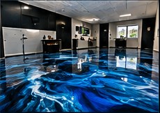 Glossy epoxy floor in a clean garage